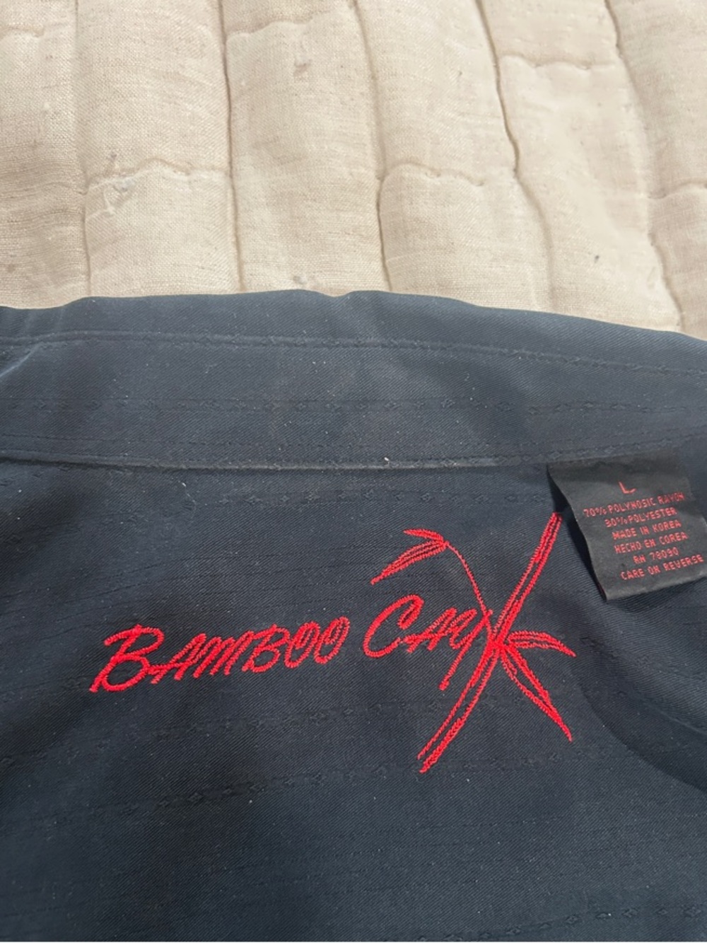 Bamboo Cay Men's Casual Button-Down Shirt - Black with Red Embroidery